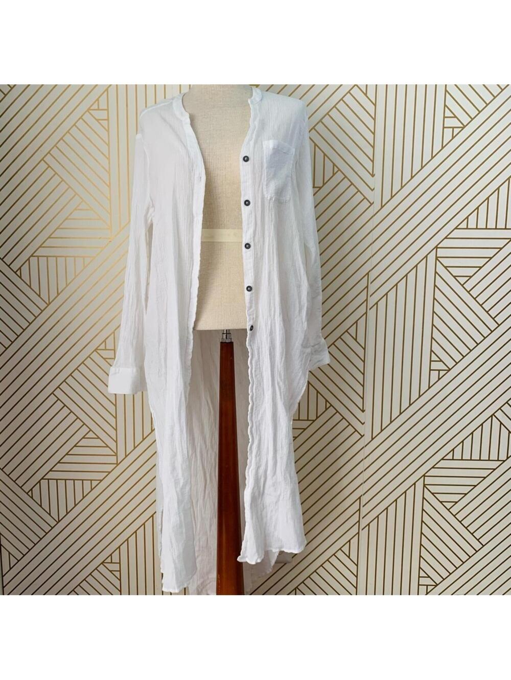 Anthropologie Holding Horses cotton gauze Long line Tunic Duster cardigan White - Picture 3 of 9